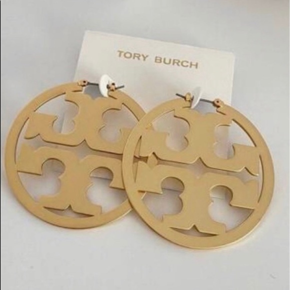 Tory Burch Authentic Miller Matte Gold Hoop Earrings - Picture 6 of 13